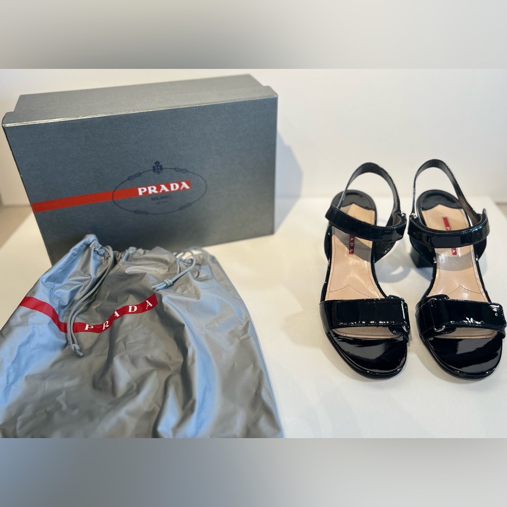 Prada Patent Leather Slingback High-heel Sandals Size 9. Velcro straps.